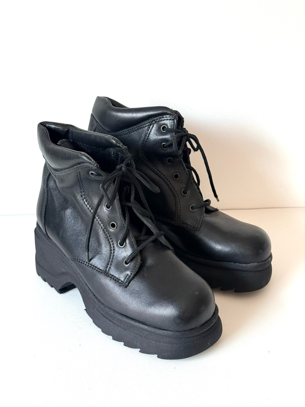 Vintage Y2K Grunge SILPA RANIL Chunky Leather Platform Combat Boots Made Canada
